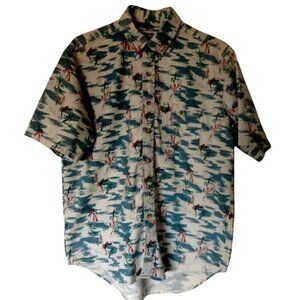 Wrangler Men's Shirt Large L Rugged Fly Fishing Lures Short Sleeve Button Down